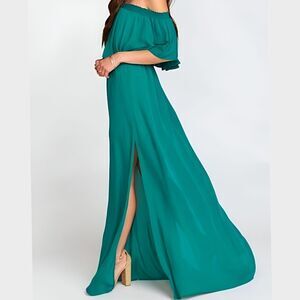 Show Me Your Mumu Hacienda Maxi Crisp Emerald Green Teal Off-Shoulder Dress L